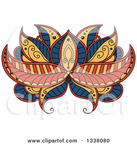 Clipart of a Beautiful Blue Yellow and Orange Henna Lotus Flower - Royalty Free Vector Illustration by Vector Tradition SM