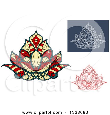 Clipart of Beautiful Yellow Red Blue and White Henna Lotus Flowers - Royalty Free Vector Illustration by Vector Tradition SM