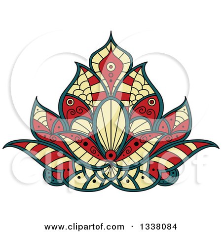 Clipart of a Beautiful Yellow Red and Blue Henna Lotus Flower - Royalty Free Vector Illustration by Vector Tradition SM