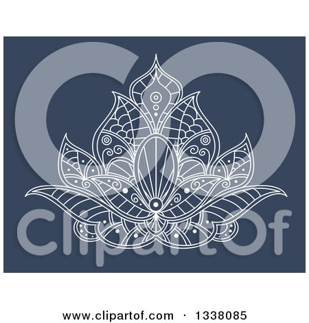 Clipart of a White Henna Lotus Flower on Blue 2 - Royalty Free Vector Illustration by Vector Tradition SM
