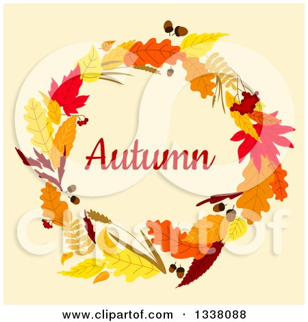 Clipart of a Colorful Autumn Leaf Wreath with Text 6 - Royalty Free Vector Illustration by Vector Tradition SM