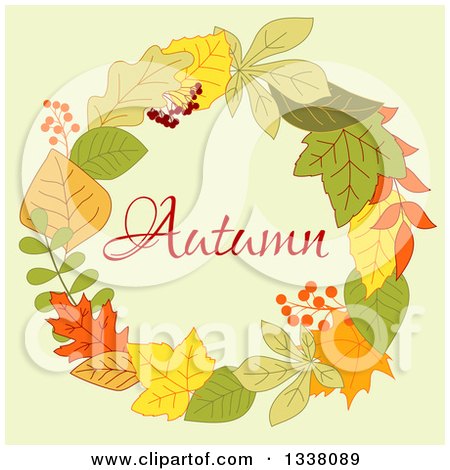Clipart of a Colorful Autumn Leaf Wreath with Text 4 - Royalty Free Vector Illustration by Vector Tradition SM