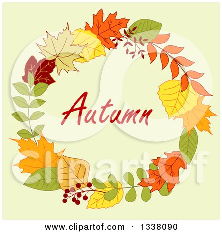 Clipart of a Colorful Autumn Leaf Wreath with Text 3 - Royalty Free Vector Illustration by Vector Tradition SM