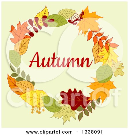Clipart of a Colorful Autumn Leaf Wreath with Text 5 - Royalty Free Vector Illustration by Vector Tradition SM