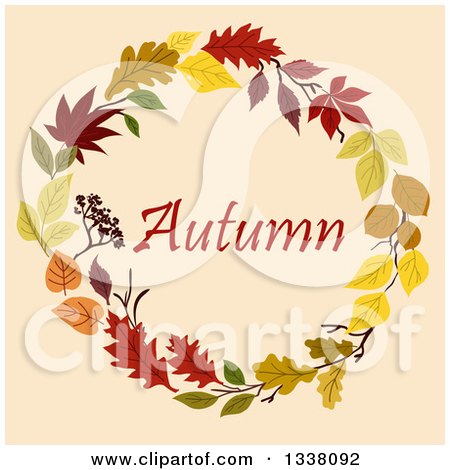 Clipart of a Colorful Autumn Leaf Wreath with Text 2 - Royalty Free Vector Illustration by Vector Tradition SM