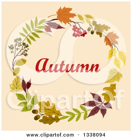 Clipart of a Colorful Autumn Leaf Wreath with Text 7 - Royalty Free Vector Illustration by Vector Tradition SM