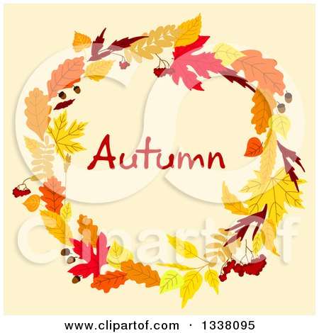 Clipart of a Colorful Autumn Leaf Wreath with Text - Royalty Free Vector Illustration by Vector Tradition SM