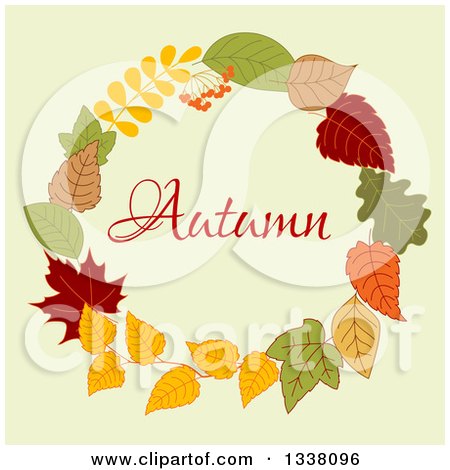 Clipart of a Colorful Autumn Leaf Wreath with Text 9 - Royalty Free Vector Illustration by Vector Tradition SM
