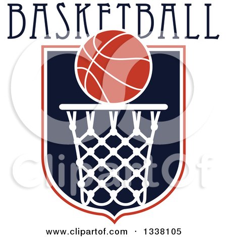 Clipart of a Basketball over a Hoop and Shield with Text - Royalty Free Vector Illustration by Vector Tradition SM