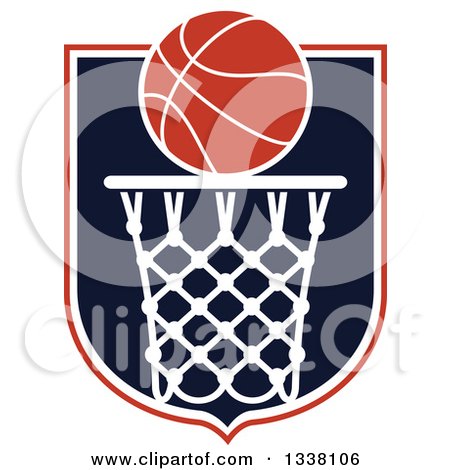 Clipart of a Basketball over a Hoop and Shield - Royalty Free Vector Illustration by Vector Tradition SM