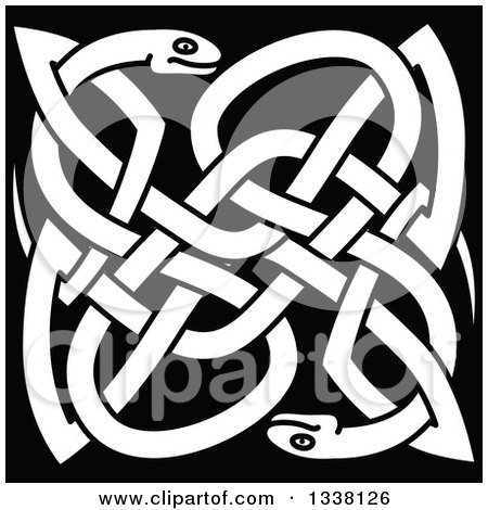 Clipart of White Celtic Knot Snakes on Black - Royalty Free Vector Illustration by Vector Tradition SM