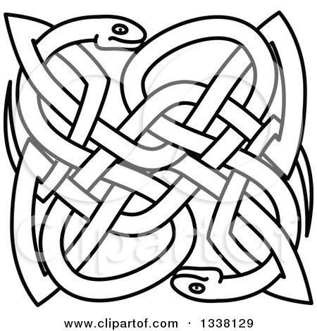 Clipart of Lineart Celtic Knot Snakes - Royalty Free Vector Illustration by Vector Tradition SM