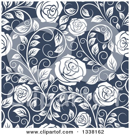 Clipart of a Seamless Pattern of White Roses on Blue 3 - Royalty Free Vector Illustration by Vector Tradition SM
