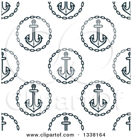 Clipart of a Seamless Background Pattern of Navy Blue Anchors in Round Chain Frames - Royalty Free Vector Illustration by Vector Tradition SM