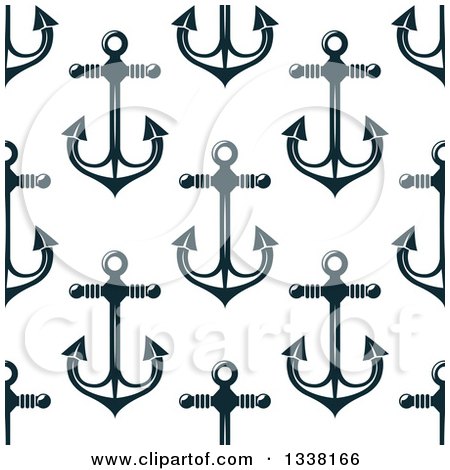 Clipart of a Seamless Background Pattern of Navy Blue Anchors 4 - Royalty Free Vector Illustration by Vector Tradition SM