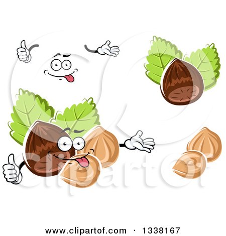 Clipart of a Cartoon Face, Hands and Hazelnuts - Royalty Free Vector Illustration by Vector Tradition SM