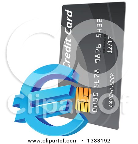 Clipart of a Gray Credit Card with a Blue Euro Currency Symbol - Royalty Free Vector Illustration by Vector Tradition SM