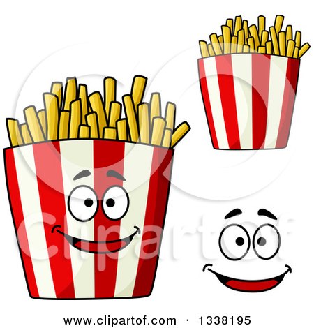 Clipart of a Cartoon Face and Striped Containers of French Fries - Royalty Free Vector Illustration by Vector Tradition SM