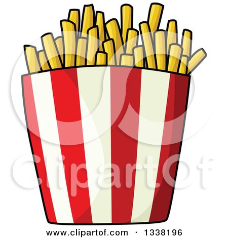 Clipart of a Cartoon Striped Container of French Fries - Royalty Free Vector Illustration by Vector Tradition SM