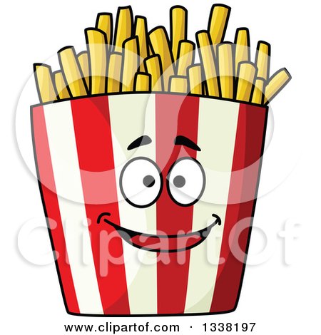 Clipart of a Cartoon Striped Container of French Fries Character - Royalty Free Vector Illustration by Vector Tradition SM