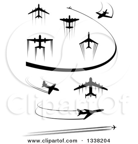 Clipart of Black Silhouetted Airplanes and Contrails 2 - Royalty Free Vector Illustration by Vector Tradition SM