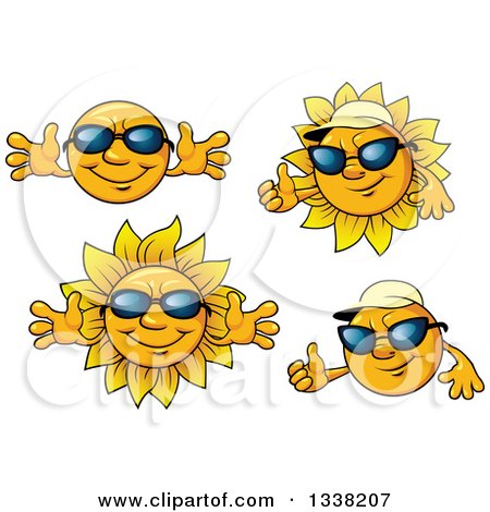 Clipart of Cartoon Happy Summer Suns Wearing Sunglasses - Royalty Free Vector Illustration by Vector Tradition SM