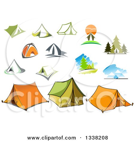 Clipart of Camping Scenes and Tents - Royalty Free Vector Illustration by Vector Tradition SM