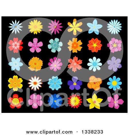 Clipart of Colorful Flower Designs on Black - Royalty Free Vector Illustration by Vector Tradition SM