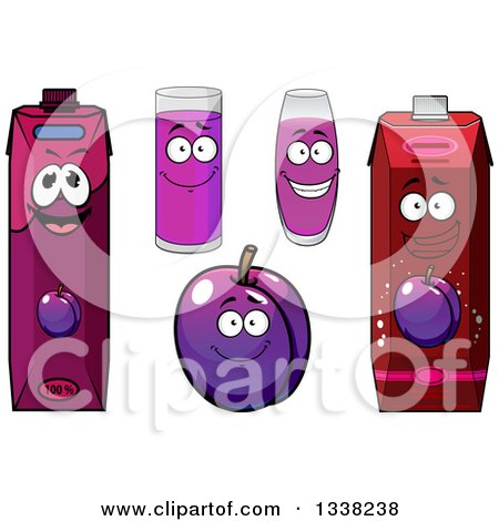 Clipart of a Cartoon Plum Character and Juice 2 - Royalty Free Vector Illustration by Vector Tradition SM