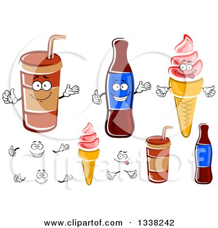 Clipart of Cartoon Faces, Hands, Soda and Ice Cream Characters - Royalty Free Vector Illustration by Vector Tradition SM