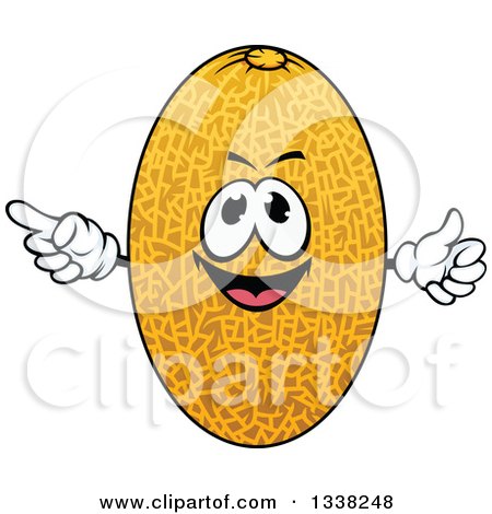 Clipart of a Cartoon Cantaloupe Melon Character Pointing - Royalty Free Vector Illustration by Vector Tradition SM