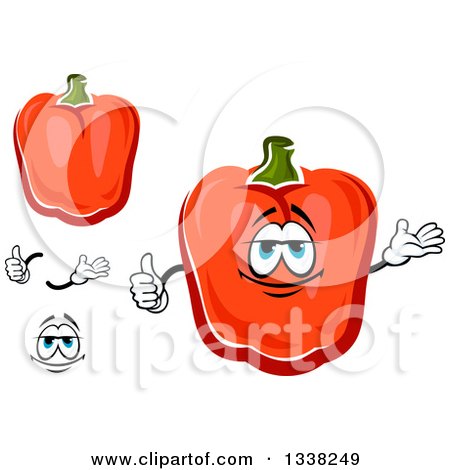 Clipart of a Cartoon Face, Hands and Red Paprika Bell Peppers - Royalty Free Vector Illustration by Vector Tradition SM