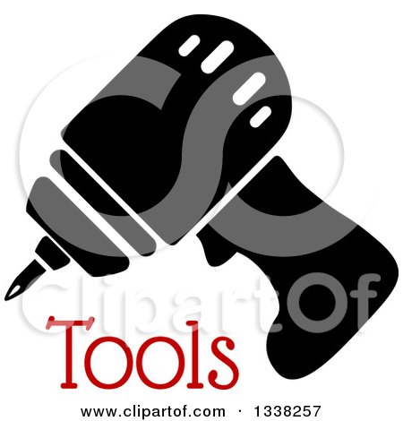 Clipart of a Black Power Drill over Text - Royalty Free Vector Illustration by Vector Tradition SM