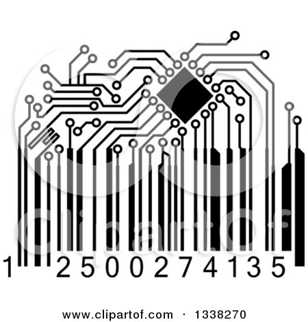 Clipart of a Black and White Circuit Board Bar Code - Royalty Free Vector Illustration by Vector Tradition SM
