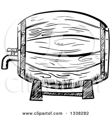 Clipart of a Sketched Black and White Beer Keg - Royalty Free Vector Illustration by Vector Tradition SM