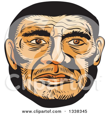 Clipart of a Sketched or Engraved Neanderthal Man's Face - Royalty Free Vector Illustration by patrimonio