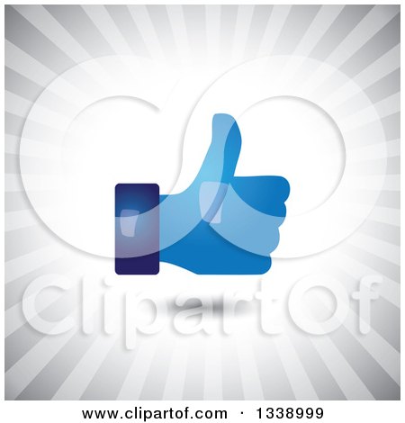 Clipart of a Blue Shiny Thumb up like App Icon Design Element over Gray Rays - Royalty Free Vector Illustration by ColorMagic