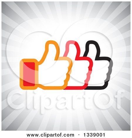 Clipart of Three Thumbs up like App Icon Design Element over Gray Rays - Royalty Free Vector Illustration by ColorMagic