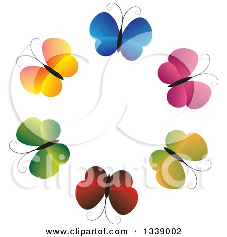 Clipart of a Circle of Gradient Colorful Butterflies - Royalty Free Vector Illustration by ColorMagic