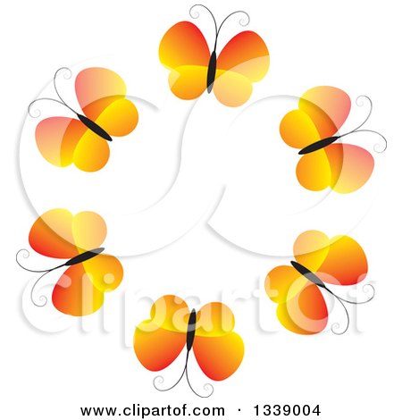Clipart of a Circle of Gradient Orange Butterflies - Royalty Free Vector Illustration by ColorMagic