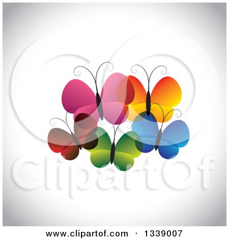 Clipart of a Family of Colorful Butterflies over Shading - Royalty Free Vector Illustration by ColorMagic
