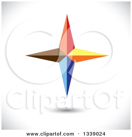 Clipart of a 3d Floating Geometric Colorful Star or Cross over Gray Shading - Royalty Free Vector Illustration by ColorMagic