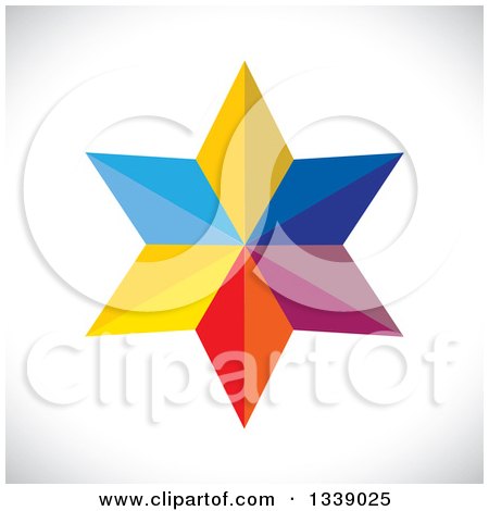 Clipart of a 3d Colorful Geometric Star over Gray Shading - Royalty Free Vector Illustration by ColorMagic