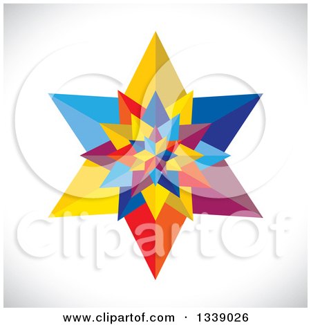 Clipart of a 3d Colorful Geometric Star over Gray Shading 2 - Royalty Free Vector Illustration by ColorMagic
