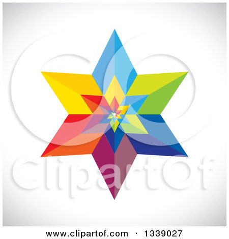 Clipart of a 3d Colorful Geometric Star over Gray Shading 3 - Royalty Free Vector Illustration by ColorMagic