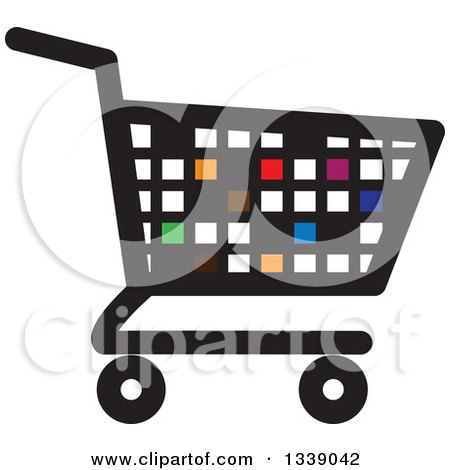 Clipart of a Colorful Pixel or Tile Shopping Cart Retail Icon - Royalty Free Vector Illustration by ColorMagic