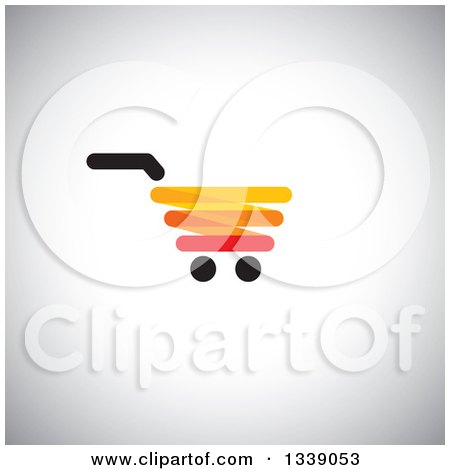 Clipart of a Red Yellow Black and Orange Shopping Cart Retail Icon over Shading - Royalty Free Vector Illustration by ColorMagic