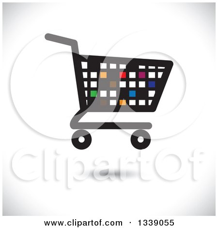 Clipart of a Floating Colorful Pixel or Tile Shopping Cart Retail Icon over Shading - Royalty Free Vector Illustration by ColorMagic