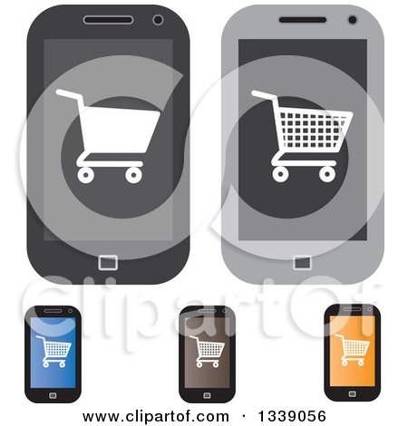 Clipart of Shopping Cart Checkout Icons on Cell Phone Screens - Royalty Free Vector Illustration by ColorMagic