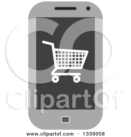 Clipart of a Shopping Cart Checkout Icon on a Cell Phone Screen 2 - Royalty Free Vector Illustration by ColorMagic
